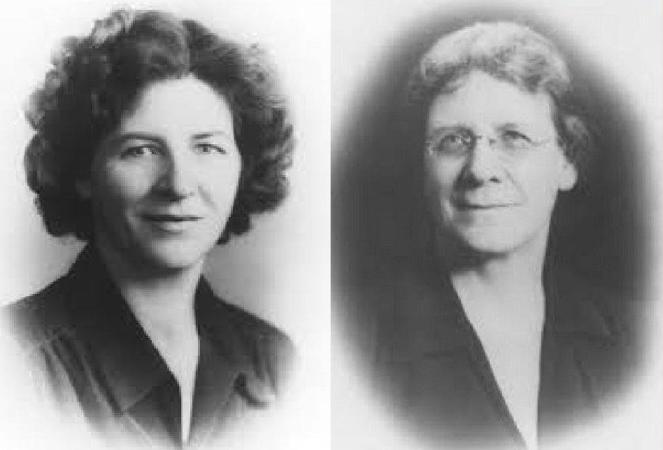 Black and white photograpph of Katharine Cook Briggs (right) and her daughter Isabel Briggs Myers (left)